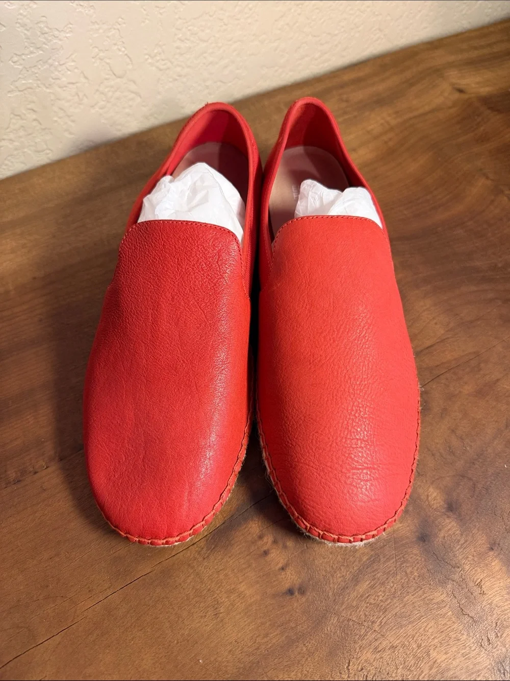 Eileen Fisher Women's Red Slip-On Leather and Mesh Flats Loafers Jute Espadrille